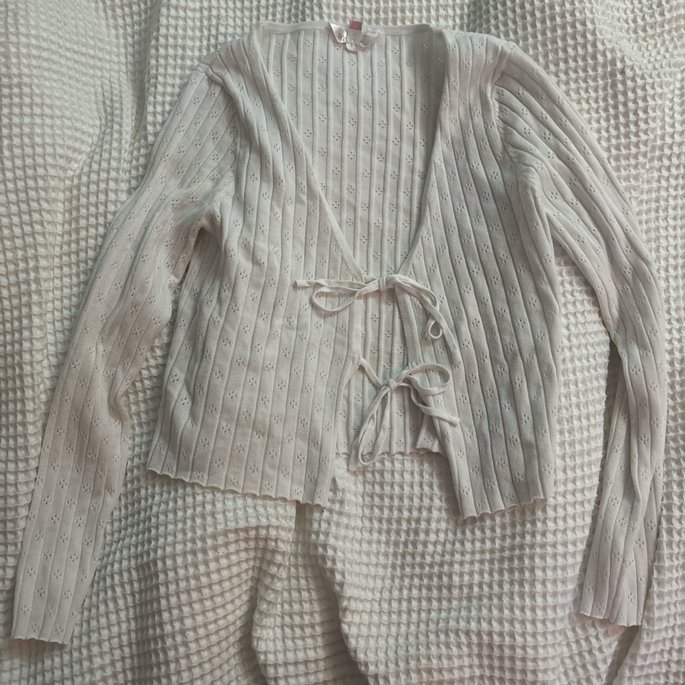 No Boundaries White Ribbed Cardigan